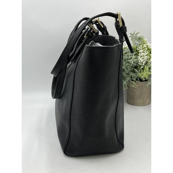 Tory Burch York Buckle Black Saffiano Leather Gold Tone Hardware Bucket Tote Bag - Picture 6 of 16